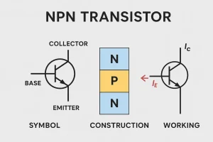 NPN Transistor – symbol Working, Construction & Uses