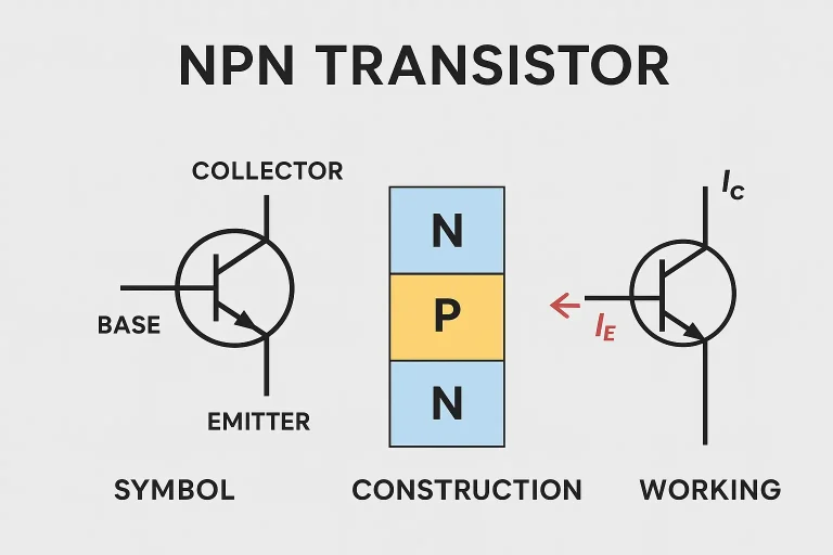NPN Transistor – symbol Working, Construction & Uses